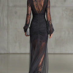 Quintina black deep V-neck maxi dress