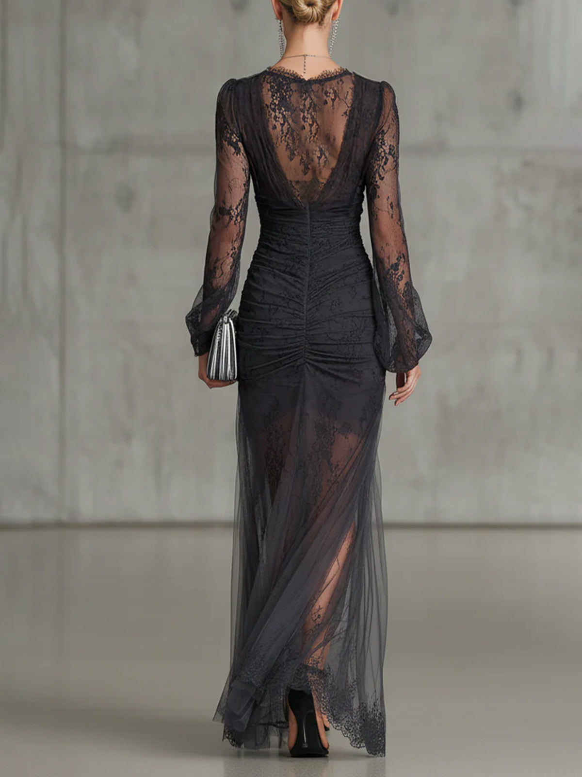 Quintina black deep V-neck maxi dress