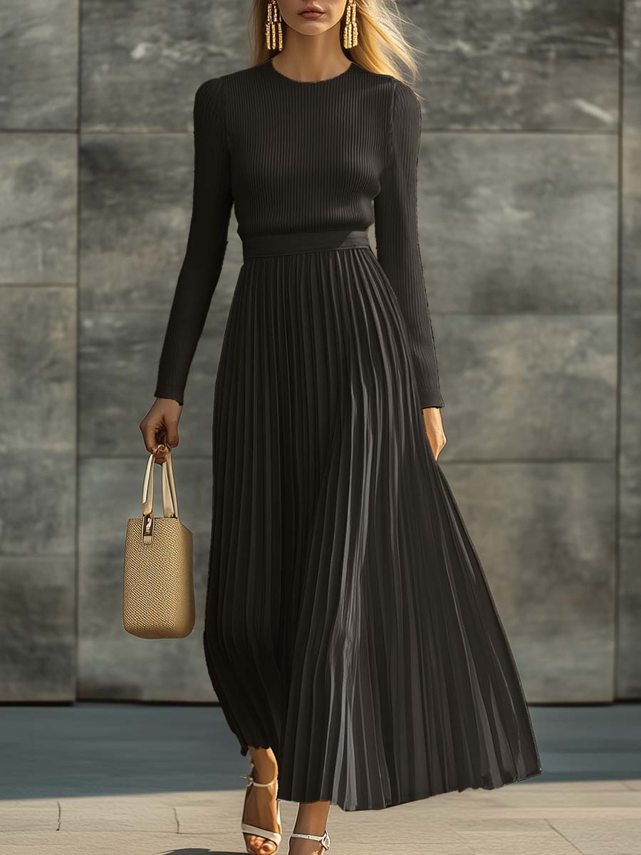 Charlotte ribbed knit pleated midi dress