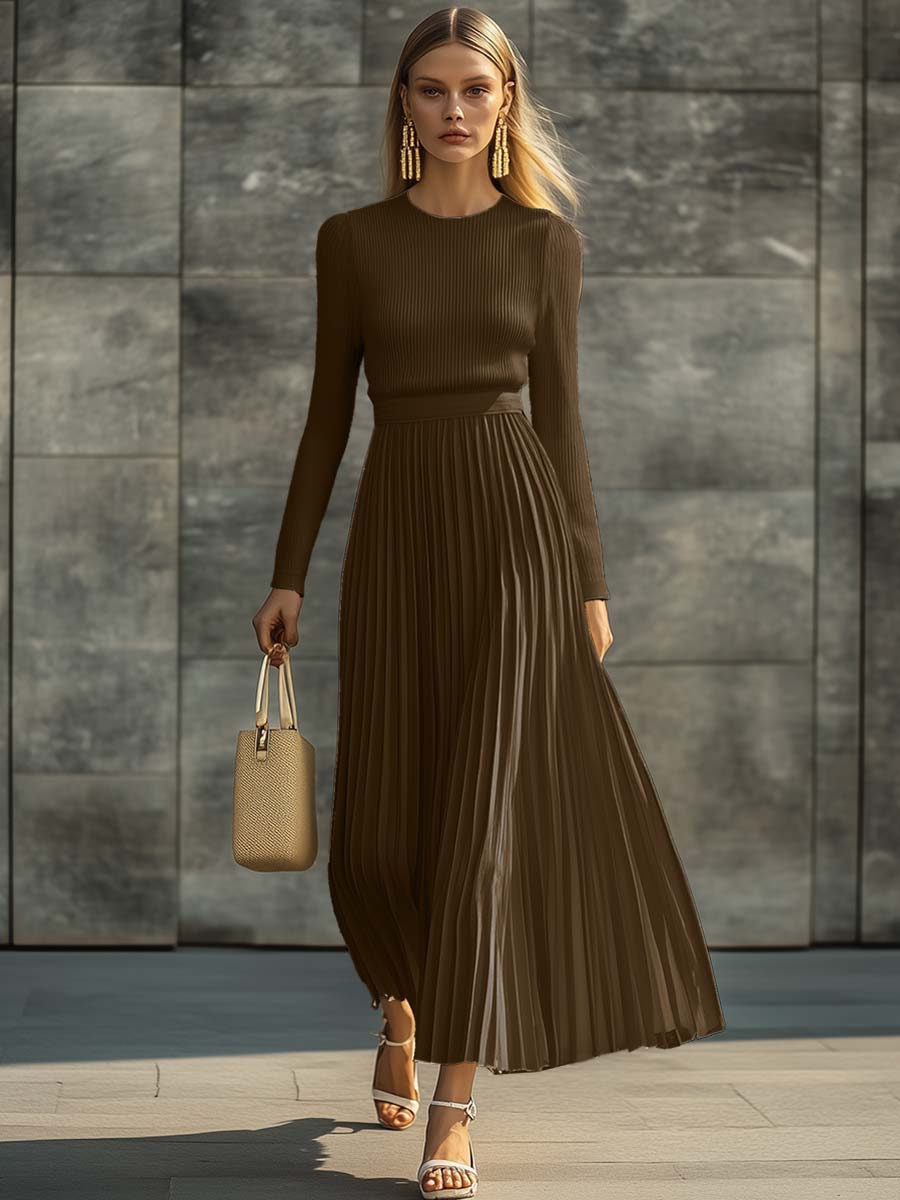 Charlotte ribbed knit pleated midi dress