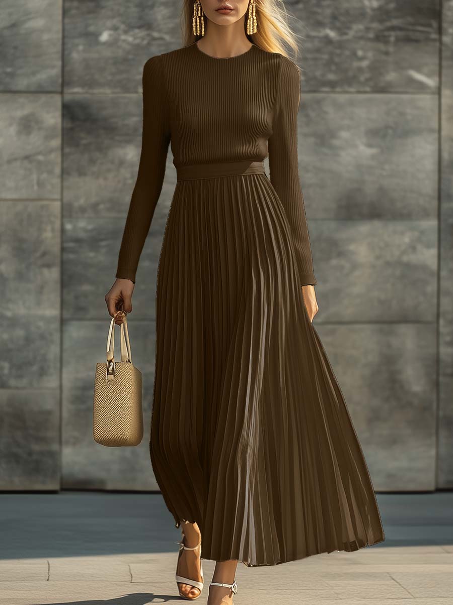 Charlotte ribbed knit pleated midi dress