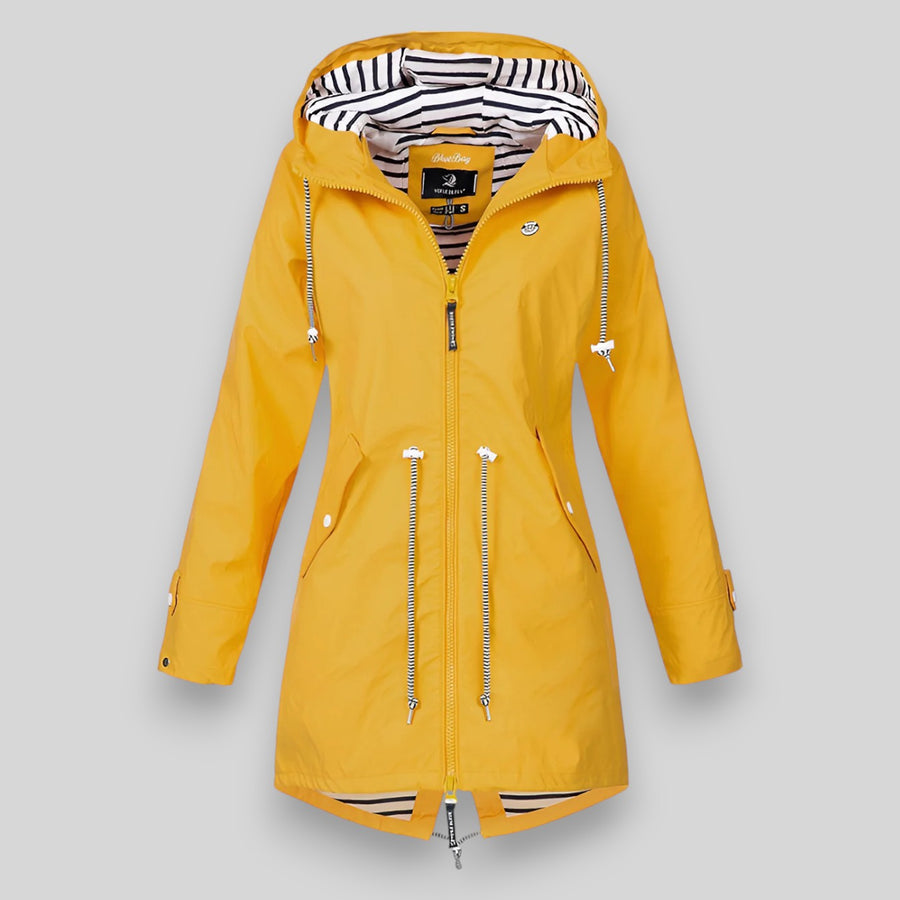 Long hooded waterproof rain jacket