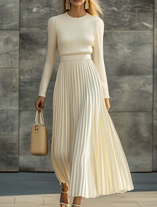 Charlotte ribbed knit pleated midi dress