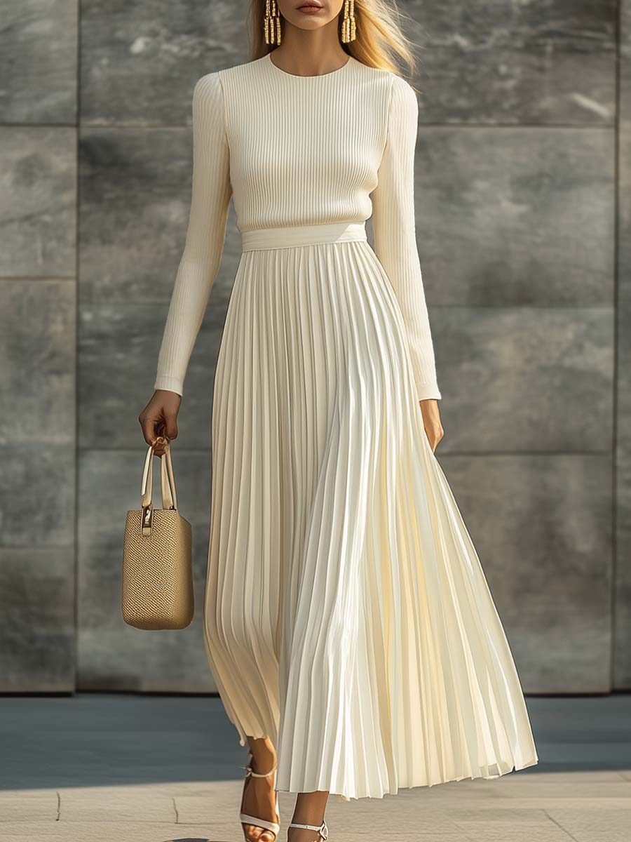 Charlotte ribbed knit pleated midi dress