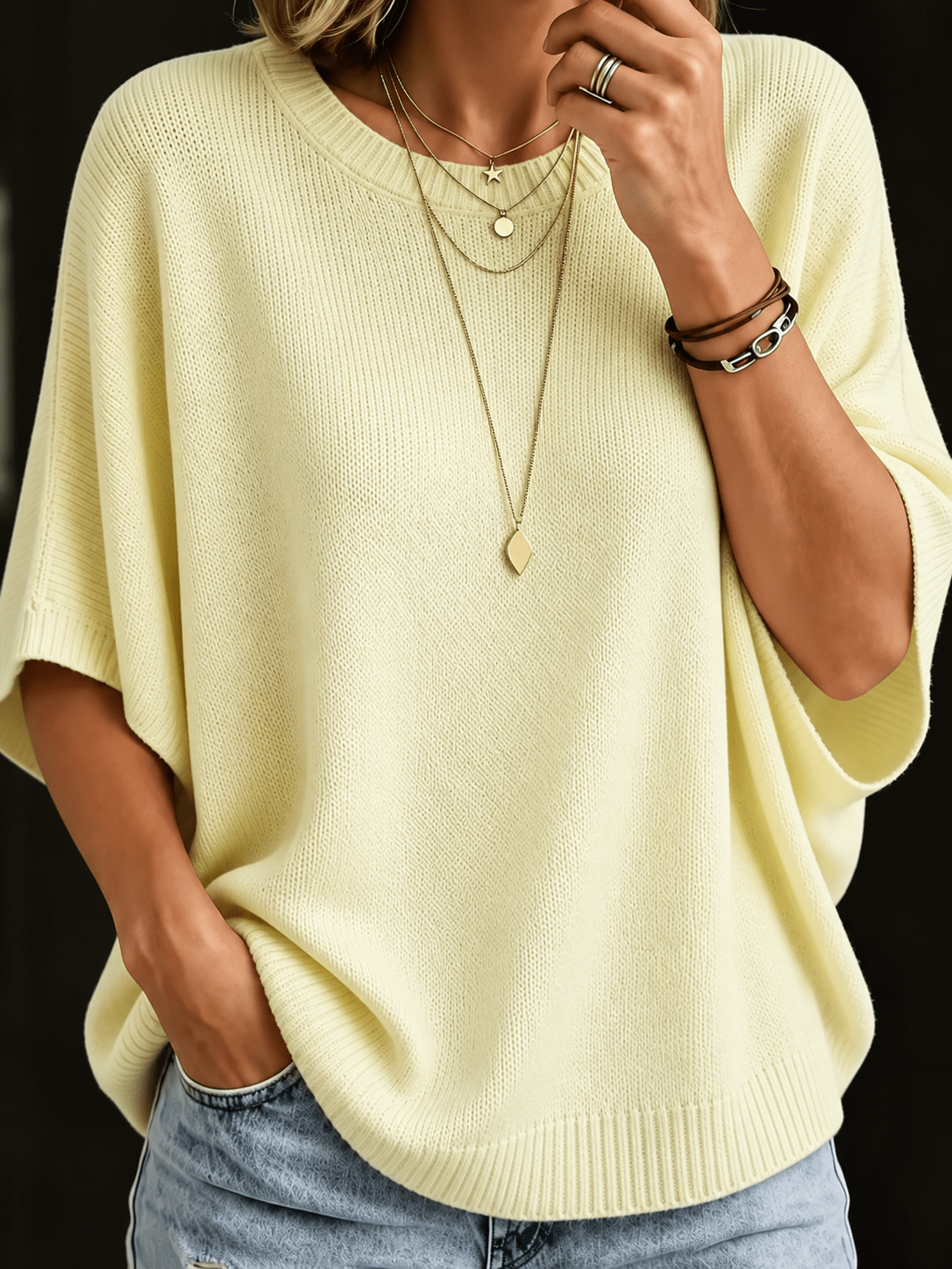 Amber casual batwing knit top