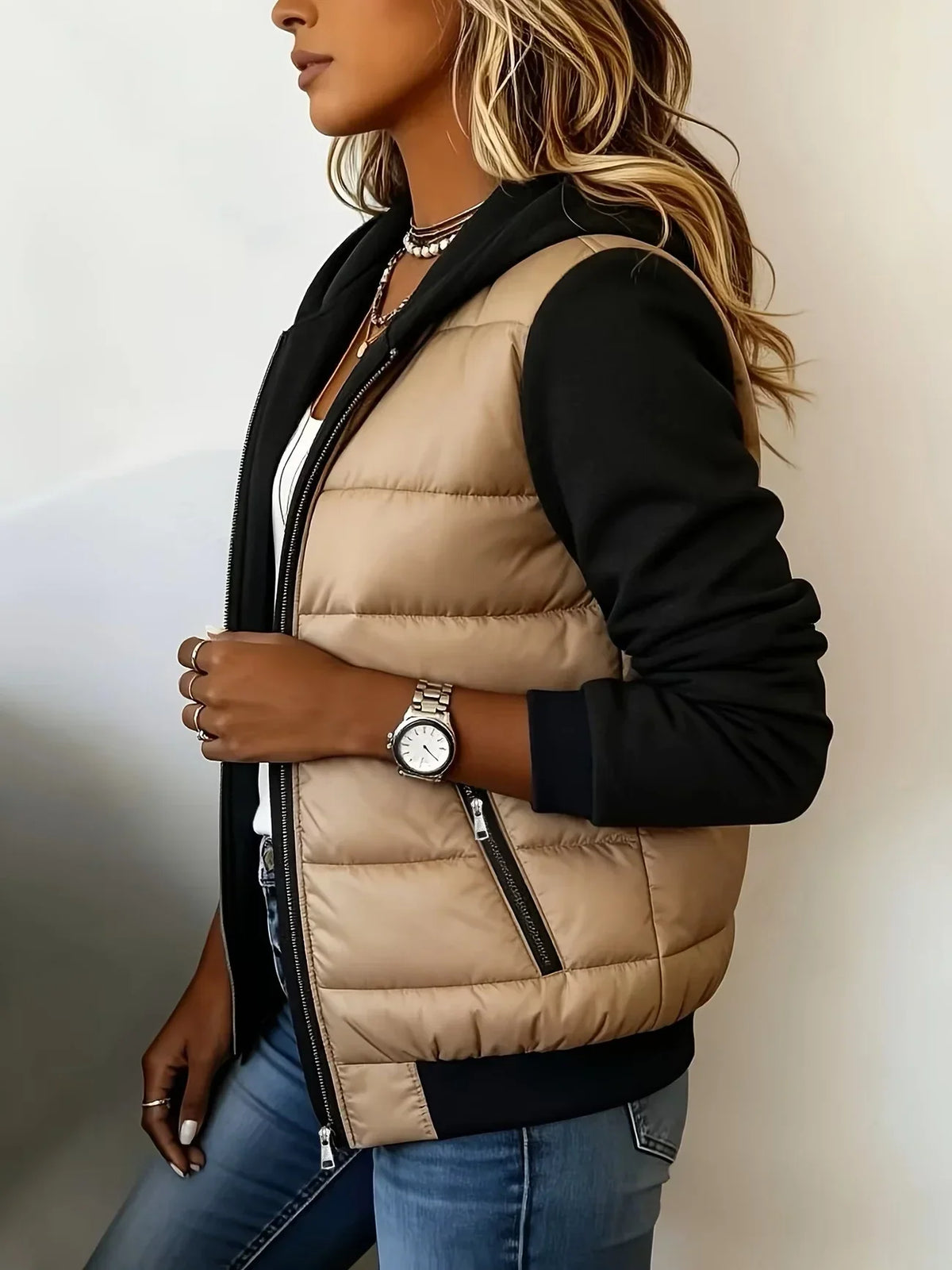 Sabrina colour-block padded jacket with hood