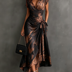 Marchesa abstract print wrap maxi dress in brown