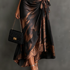 Marchesa abstract print wrap maxi dress in brown