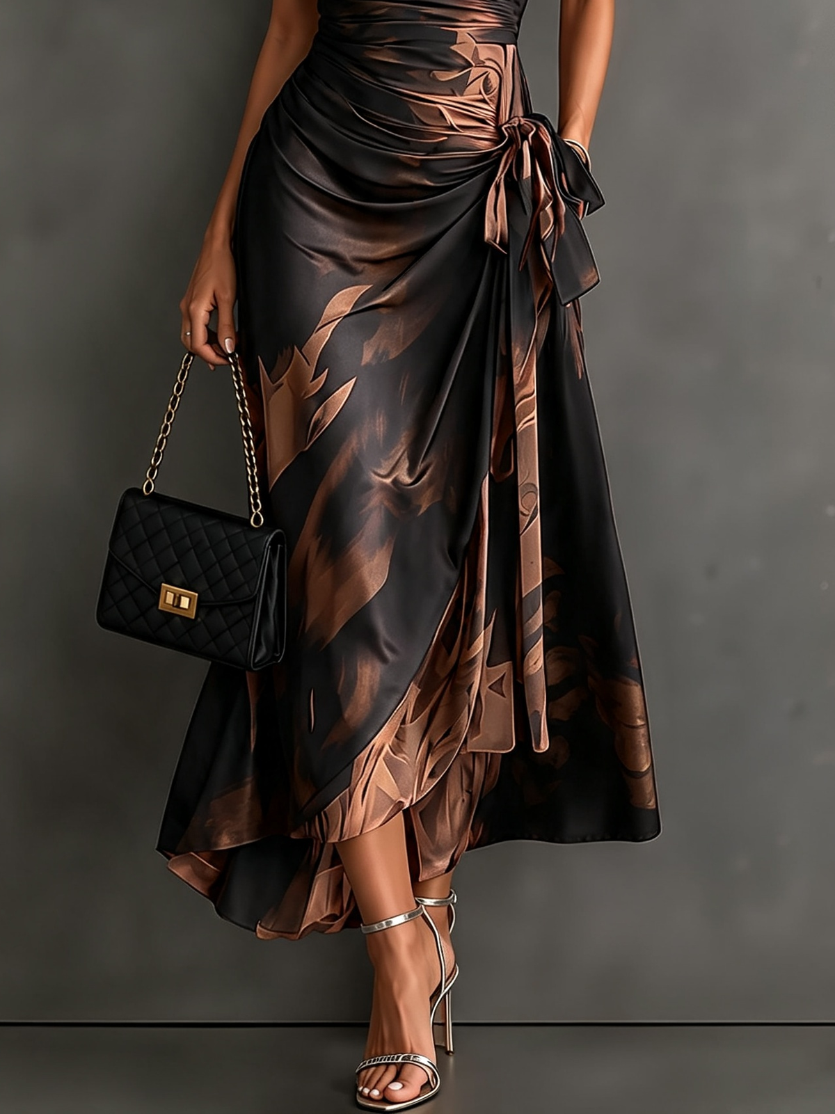 Marchesa abstract print wrap maxi dress in brown