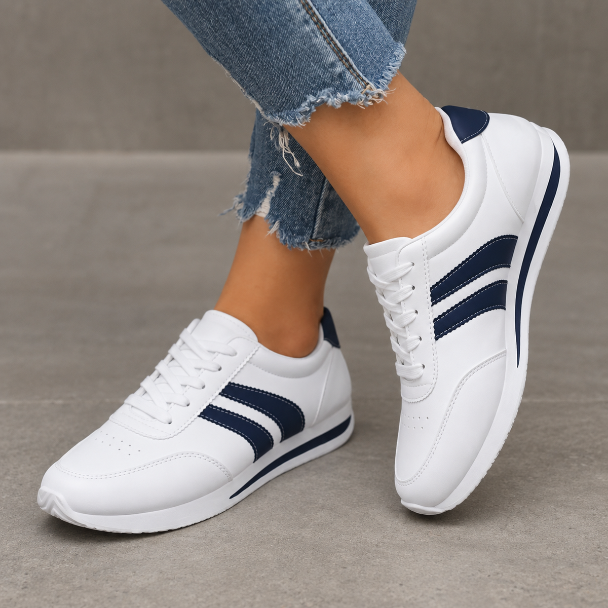 Amber white and navy lightweight trainers