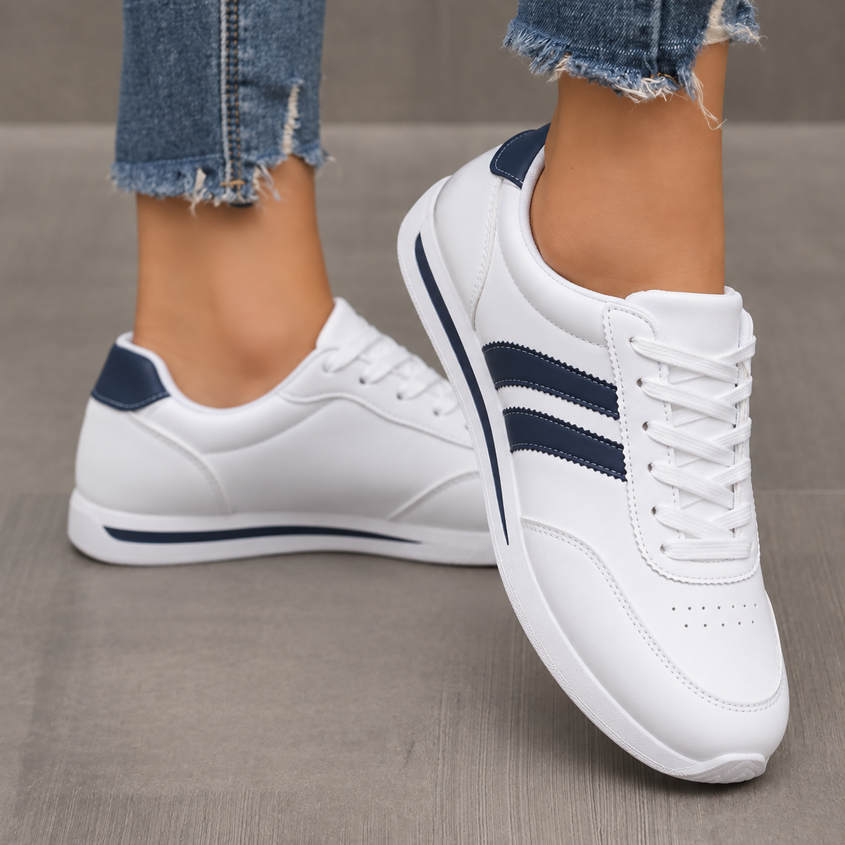 Amber white and navy lightweight trainers