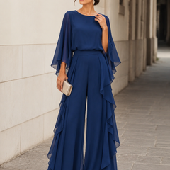 Elvina chiffon cape-sleeve trouser set