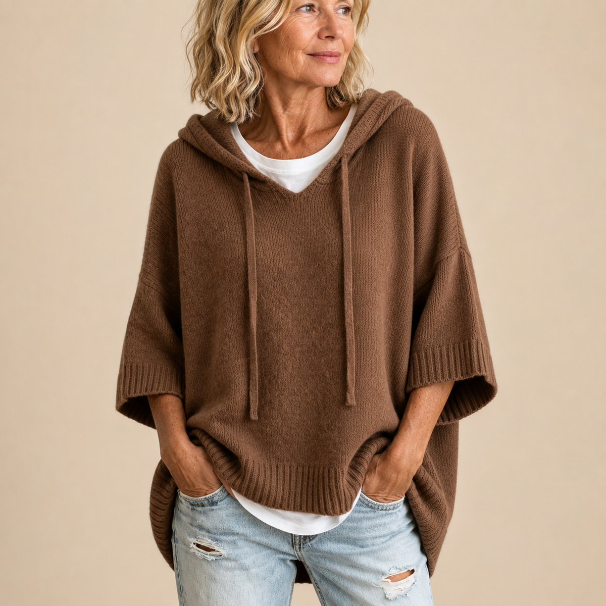 Lucille hooded knit poncho
