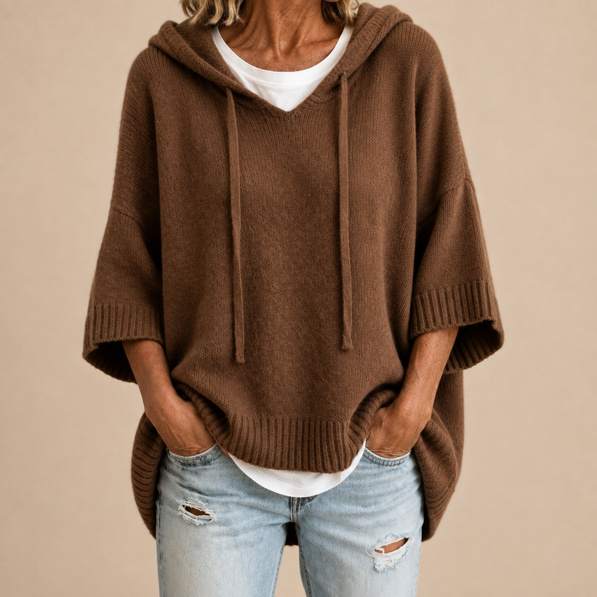 Lucille hooded knit poncho