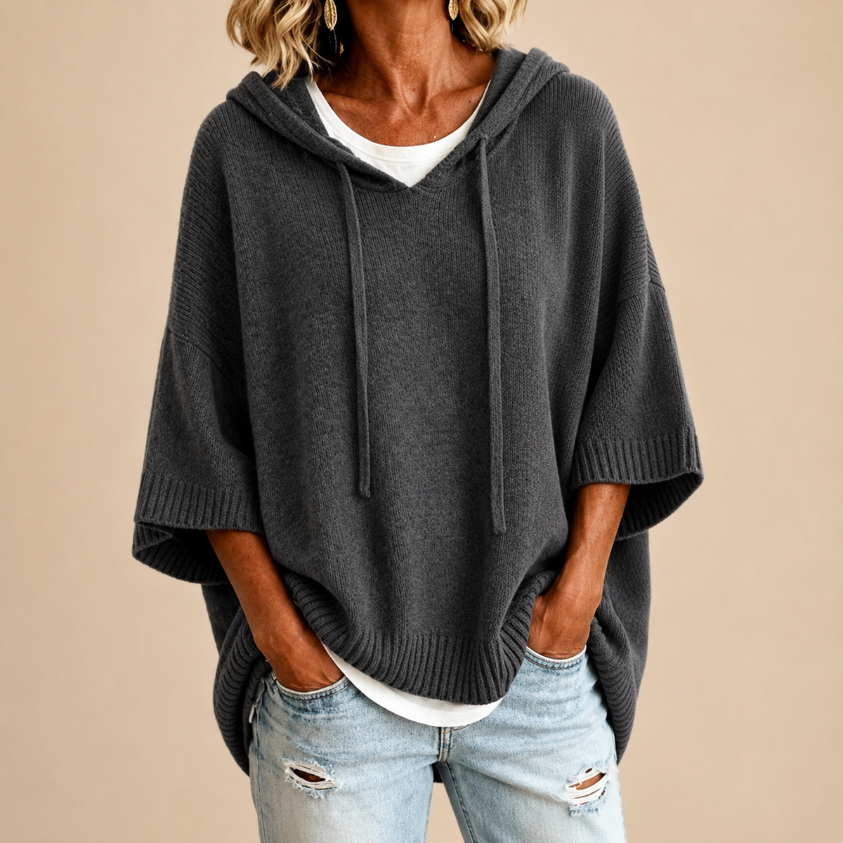 Lucille hooded knit poncho