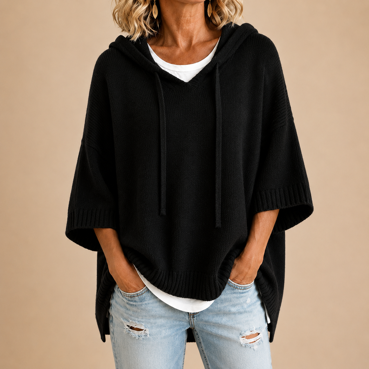 Lucille hooded knit poncho