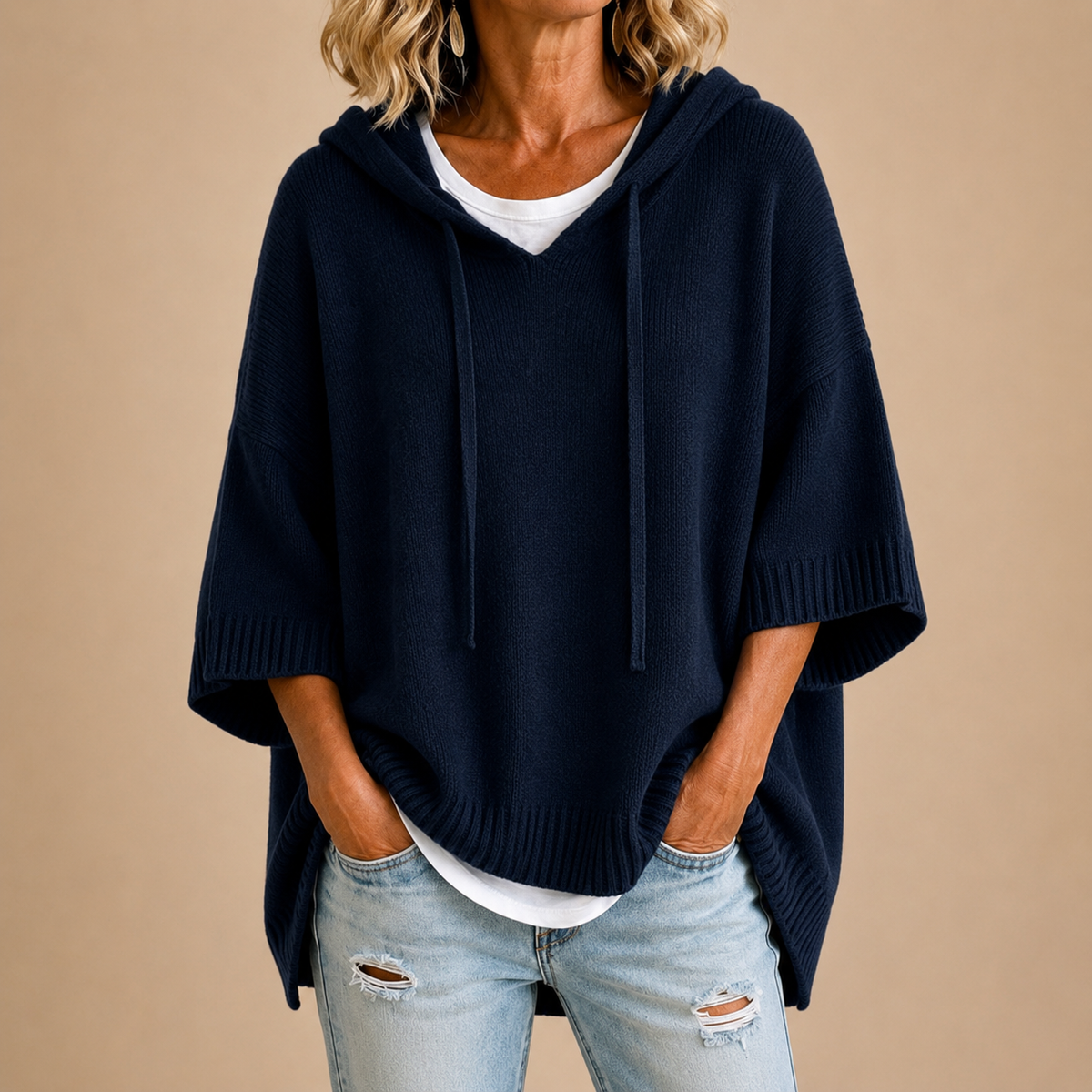 Lucille hooded knit poncho