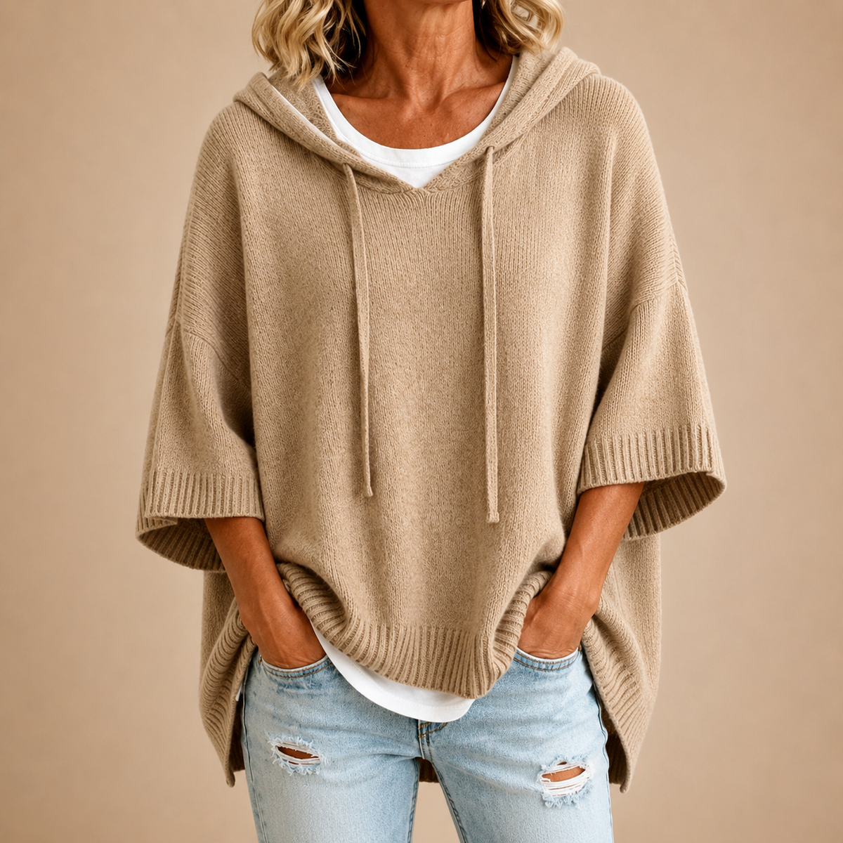 Lucille hooded knit poncho