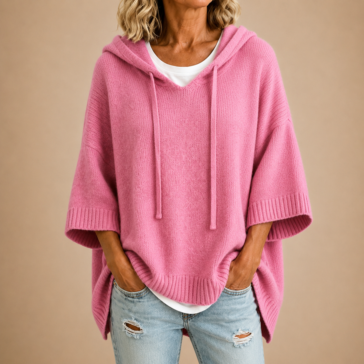 Lucille hooded knit poncho