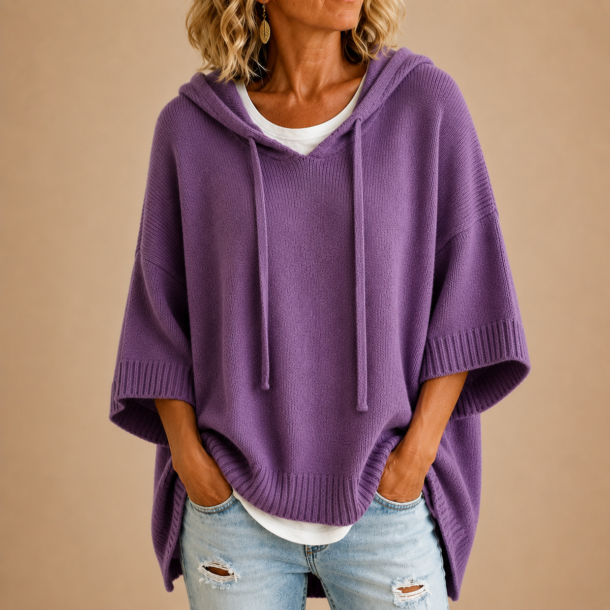 Lucille hooded knit poncho