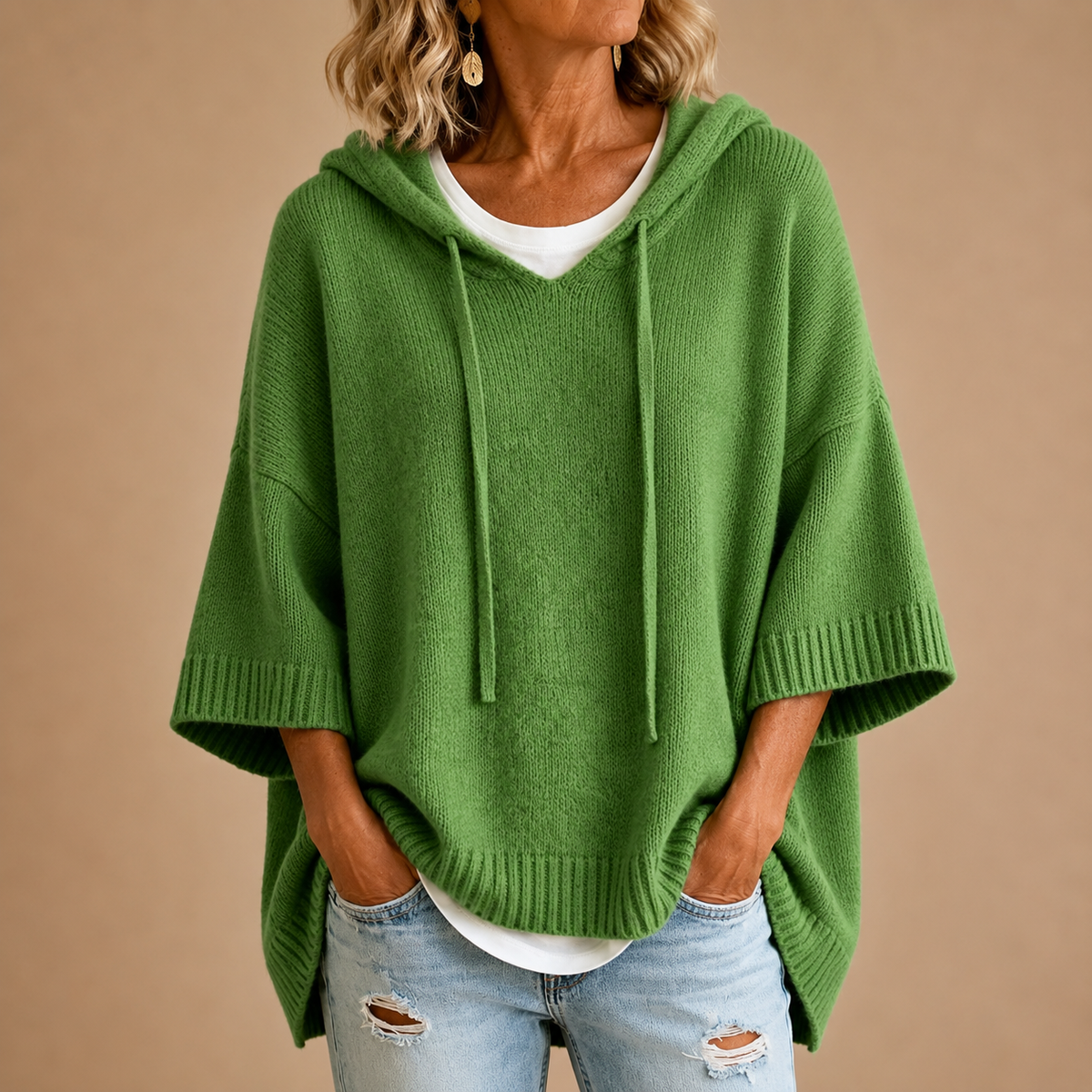 Lucille hooded knit poncho