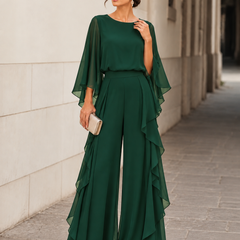 Elvina chiffon cape-sleeve trouser set