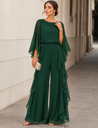 Elvina chiffon cape-sleeve trouser set