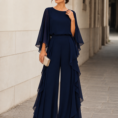 Elvina chiffon cape-sleeve trouser set