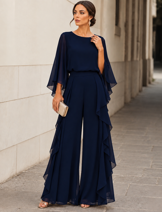 Elvina chiffon cape-sleeve trouser set
