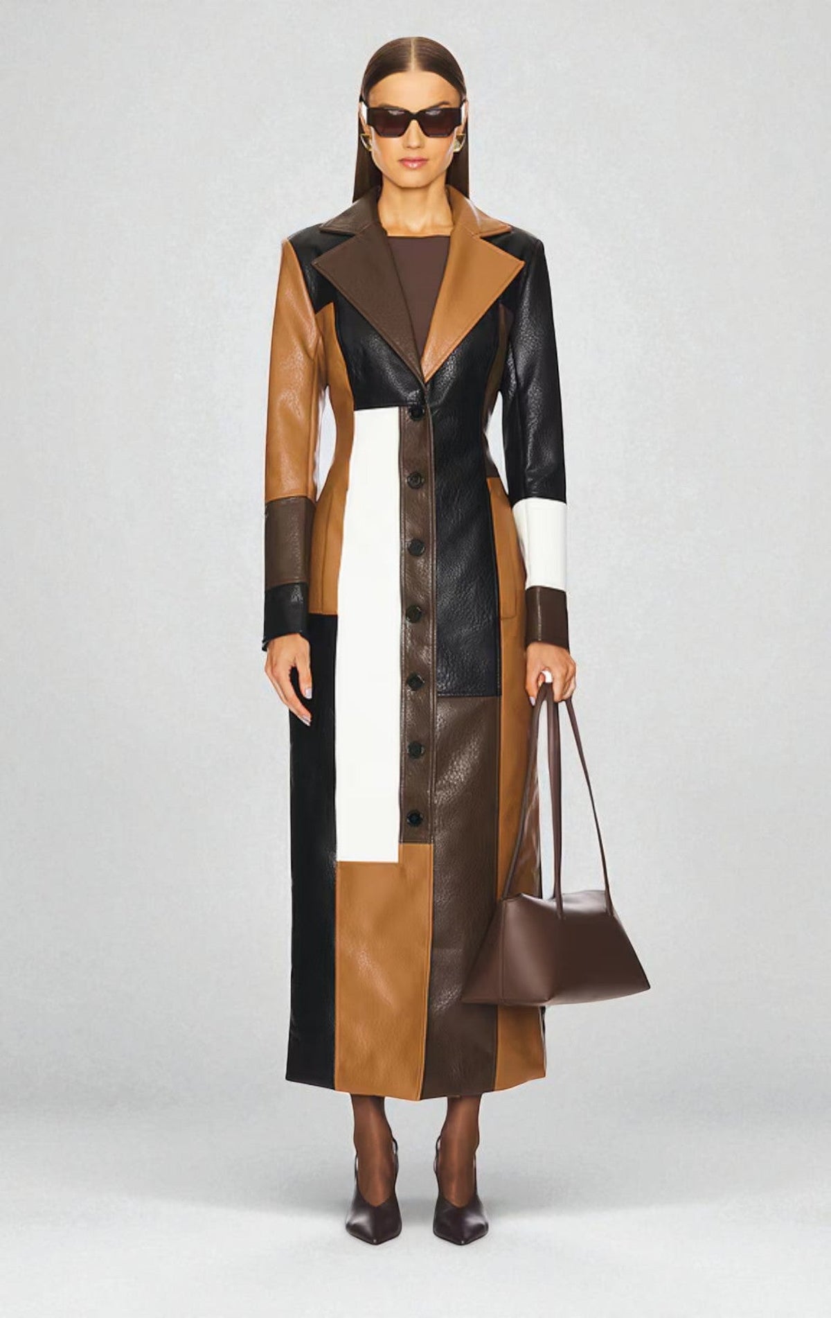 Mosaic patchwork leather coat