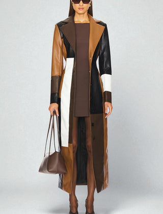 Mosaic patchwork leather coat