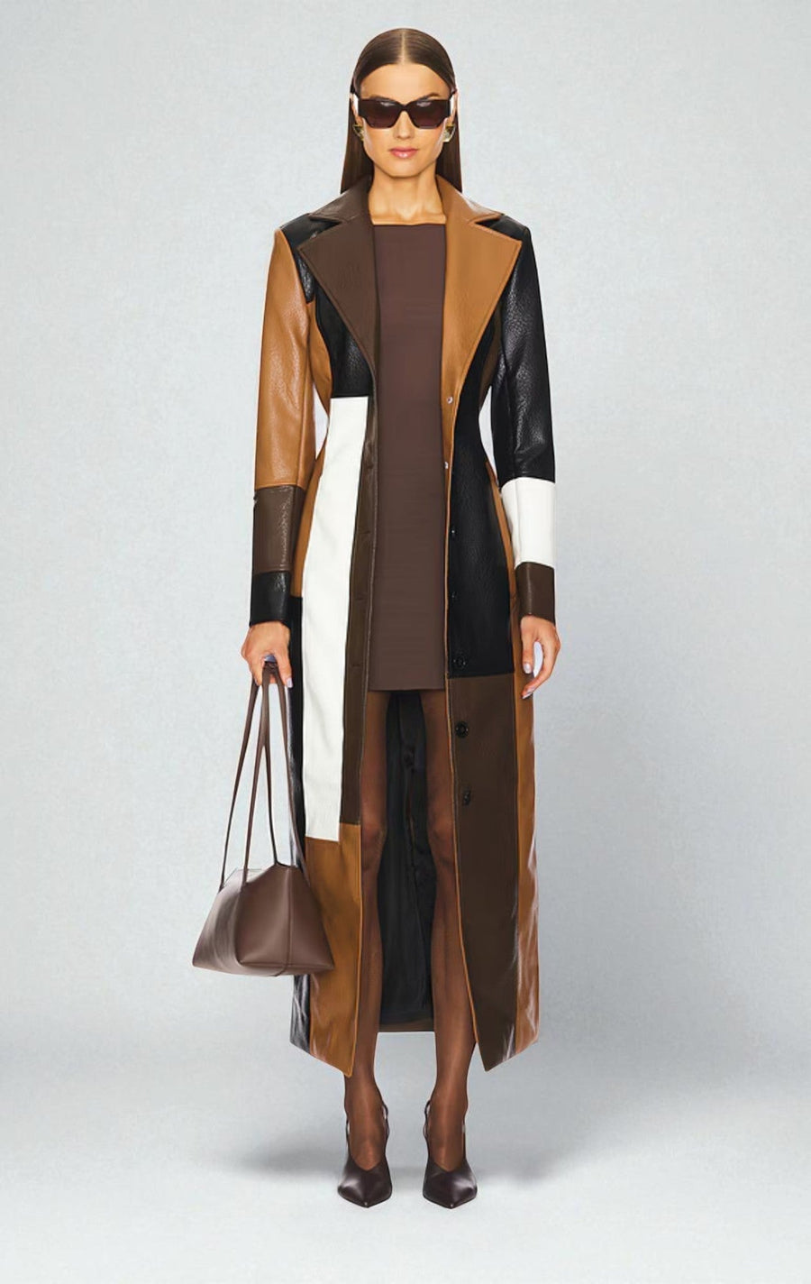 Mosaic patchwork leather coat