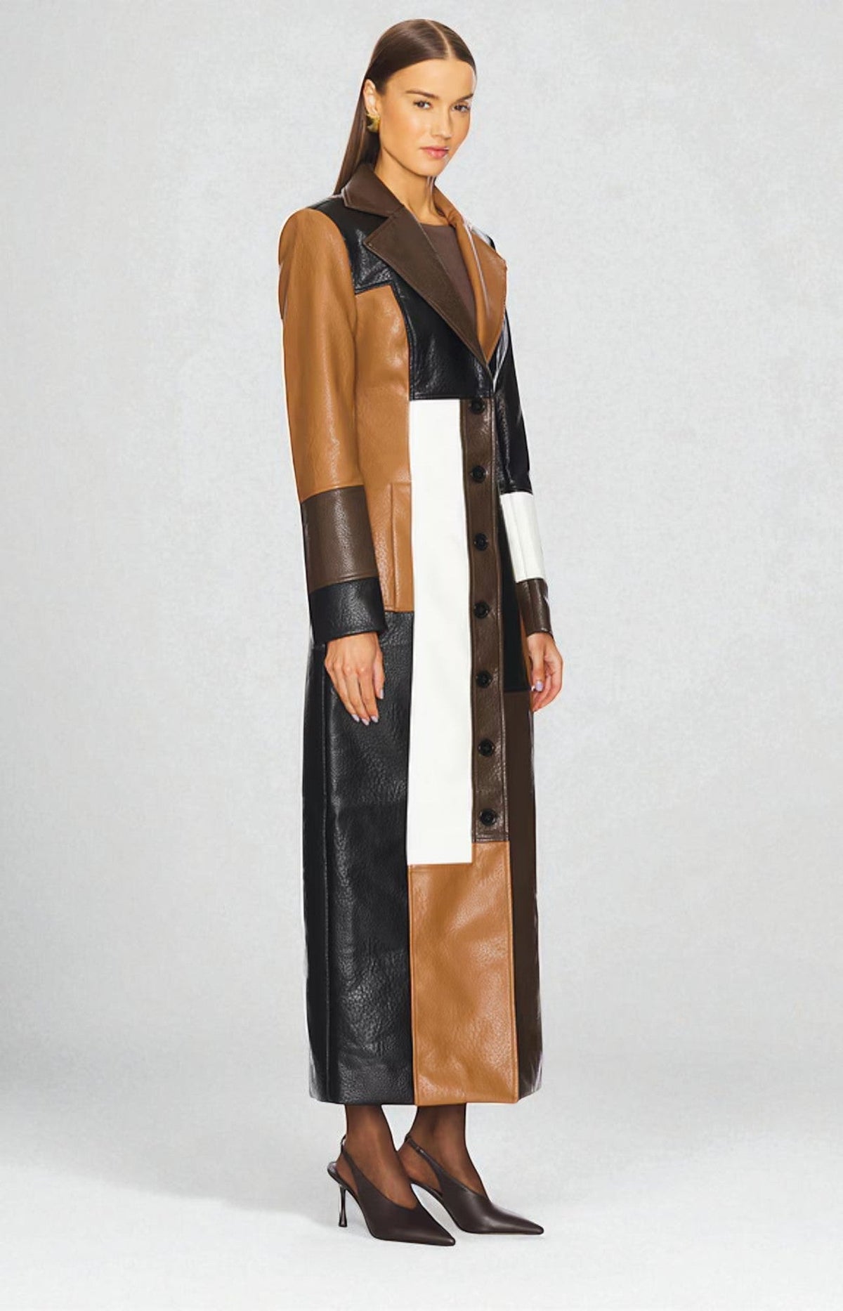 Mosaic patchwork leather coat