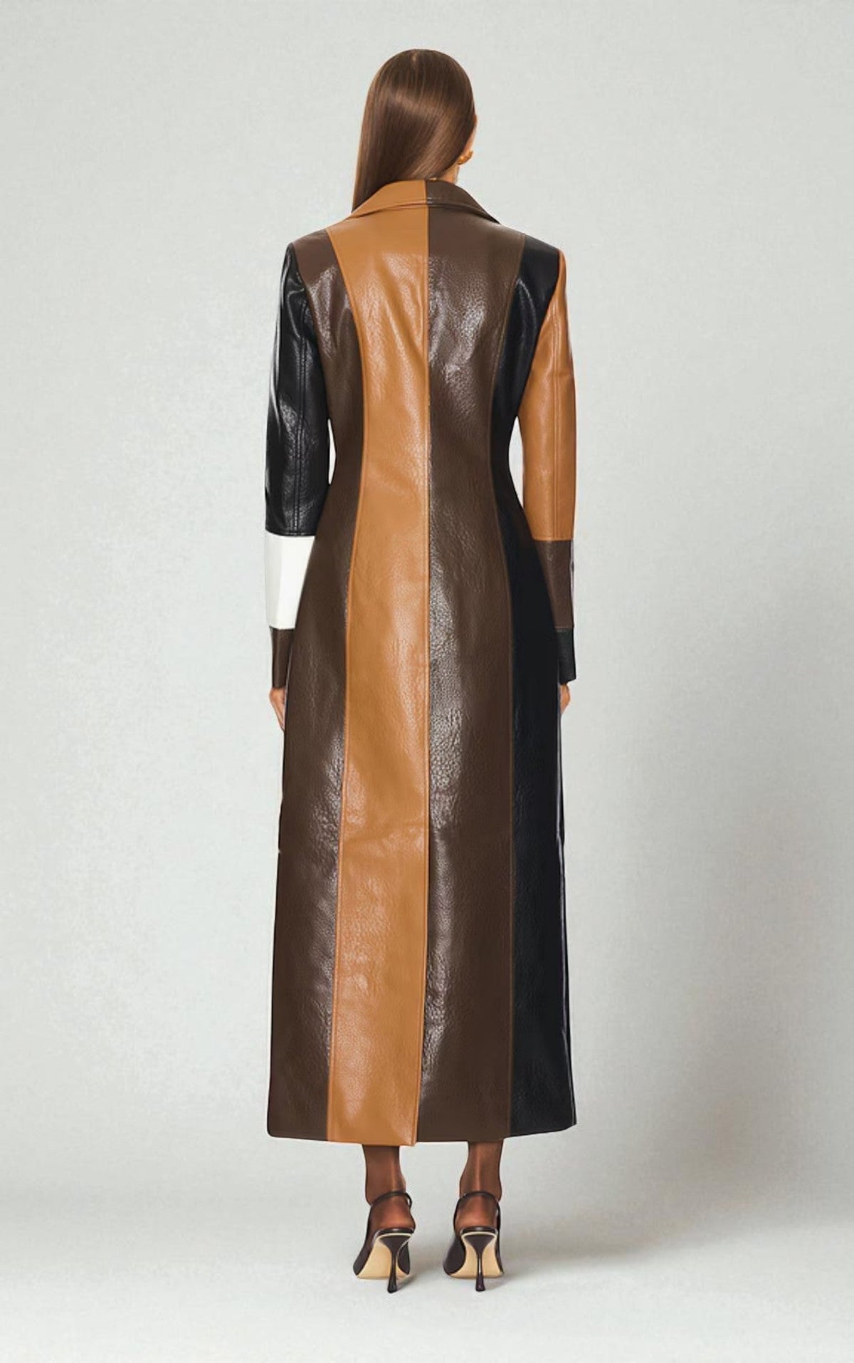 Mosaic patchwork leather coat