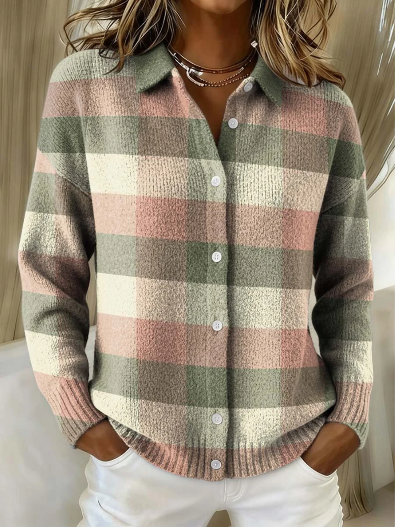 Grace pastel plaid knit cardigan