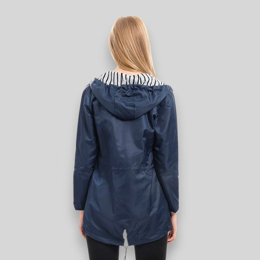 Long hooded waterproof rain jacket