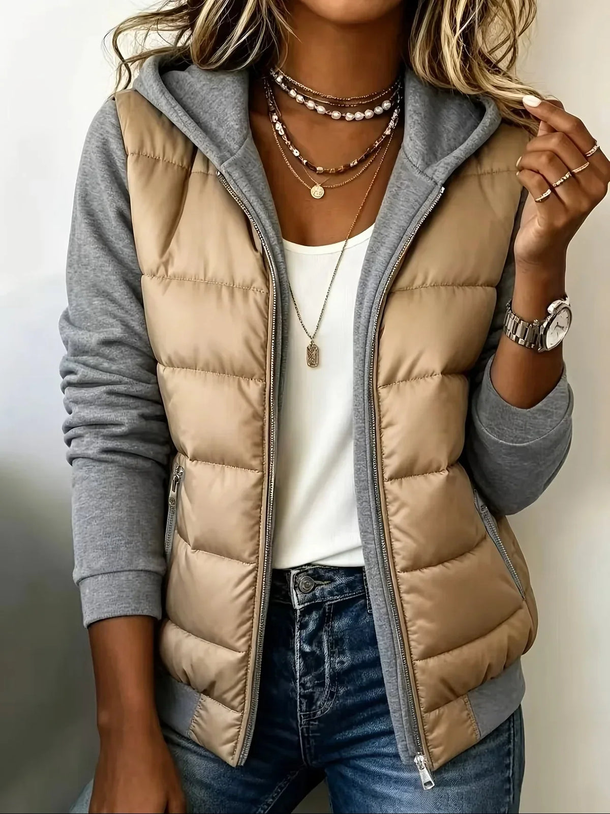 Sabrina colour-block padded jacket with hood