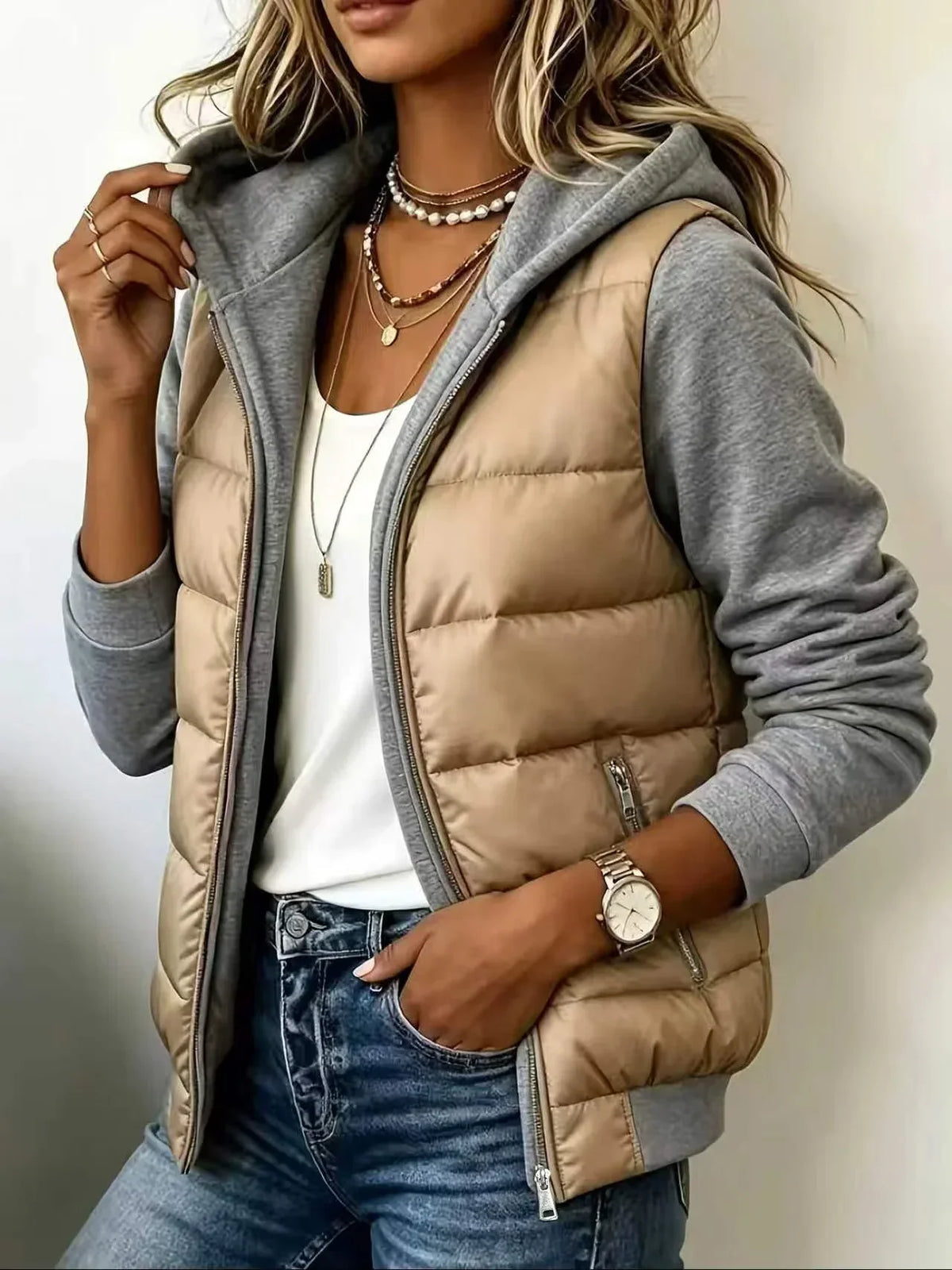 Sabrina colour-block padded jacket with hood