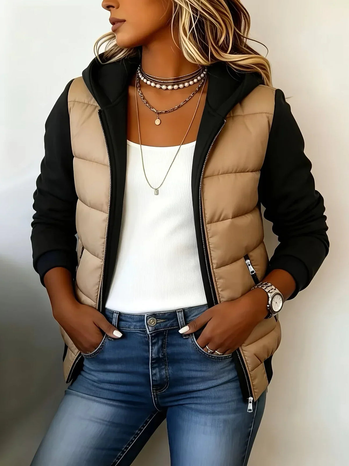 Sabrina colour-block padded jacket with hood