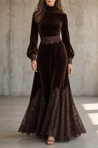 Monica™ | Velvet Lace-Trim Maxi Dress