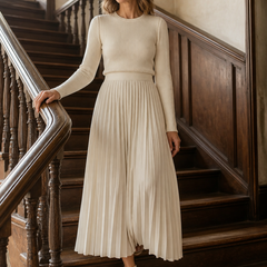 Charlotte ribbed knit pleated midi dress