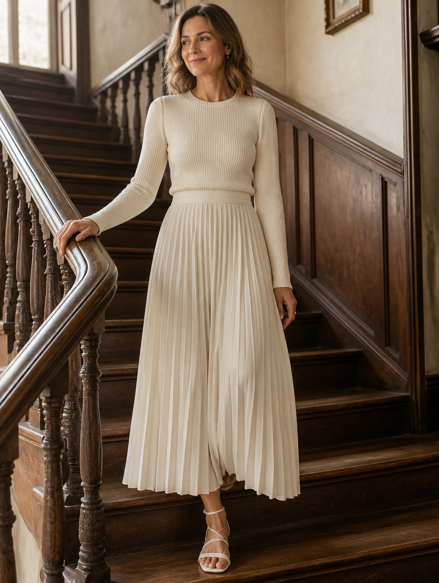 Charlotte ribbed knit pleated midi dress