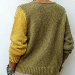 Asymmetric colour-block knit sweater