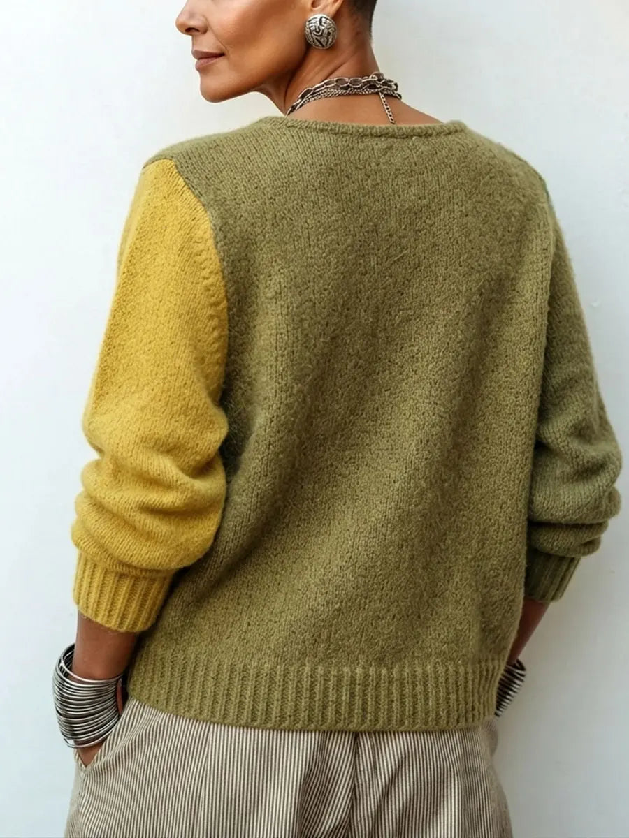 Asymmetric colour-block knit sweater