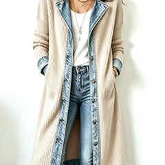 Riley long-line knit cardigan with denim trim