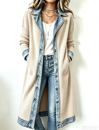 Riley long-line knit cardigan with denim trim