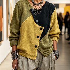 Asymmetric colour-block knit sweater
