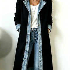 Riley long-line knit cardigan with denim trim