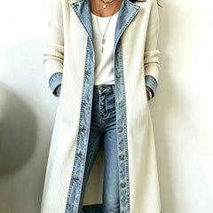 Riley long-line knit cardigan with denim trim