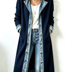 Riley long-line knit cardigan with denim trim